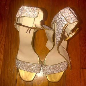Open toes sequins strap shoes